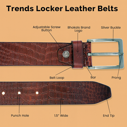 Bhokals Men Tan Brown Crocs Texture Leather Belt