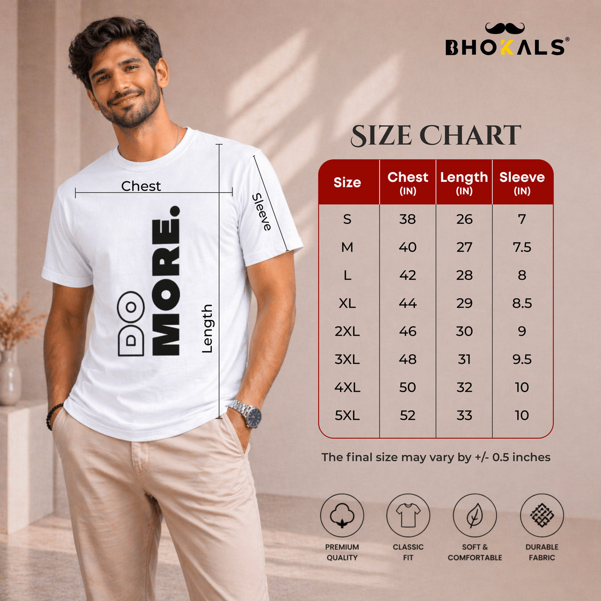 Bhokals "Do More" Printed, Round Neck, Cotton, Super Soft T-Shirt