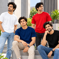 Bhokals Round Neck - Black, White, Red & Blue Regular T-Shirts - Pack of 4