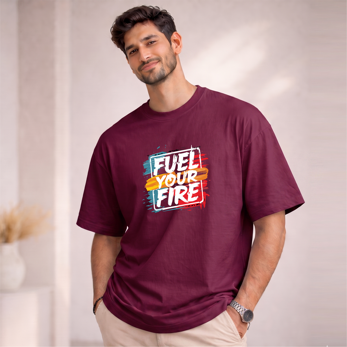 Men's Oversized Fuel Your Fire Printed T-Shirt