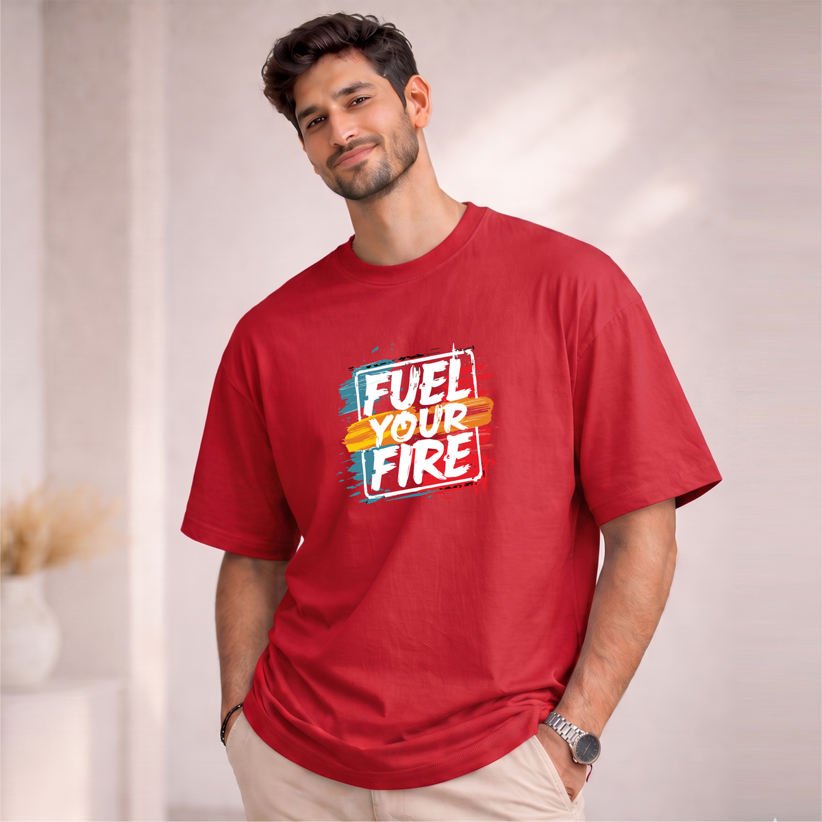 Men's Oversized Fuel Your Fire Printed T-Shirt