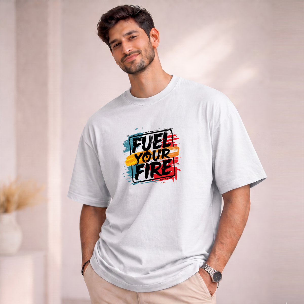 Men's Oversized Fuel Your Fire Printed T-Shirt