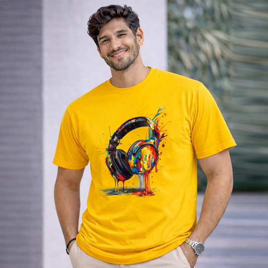 Bhokals "Head Phone Splash" Printed, Round Neck, Cotton, Super Soft T-Shirt,