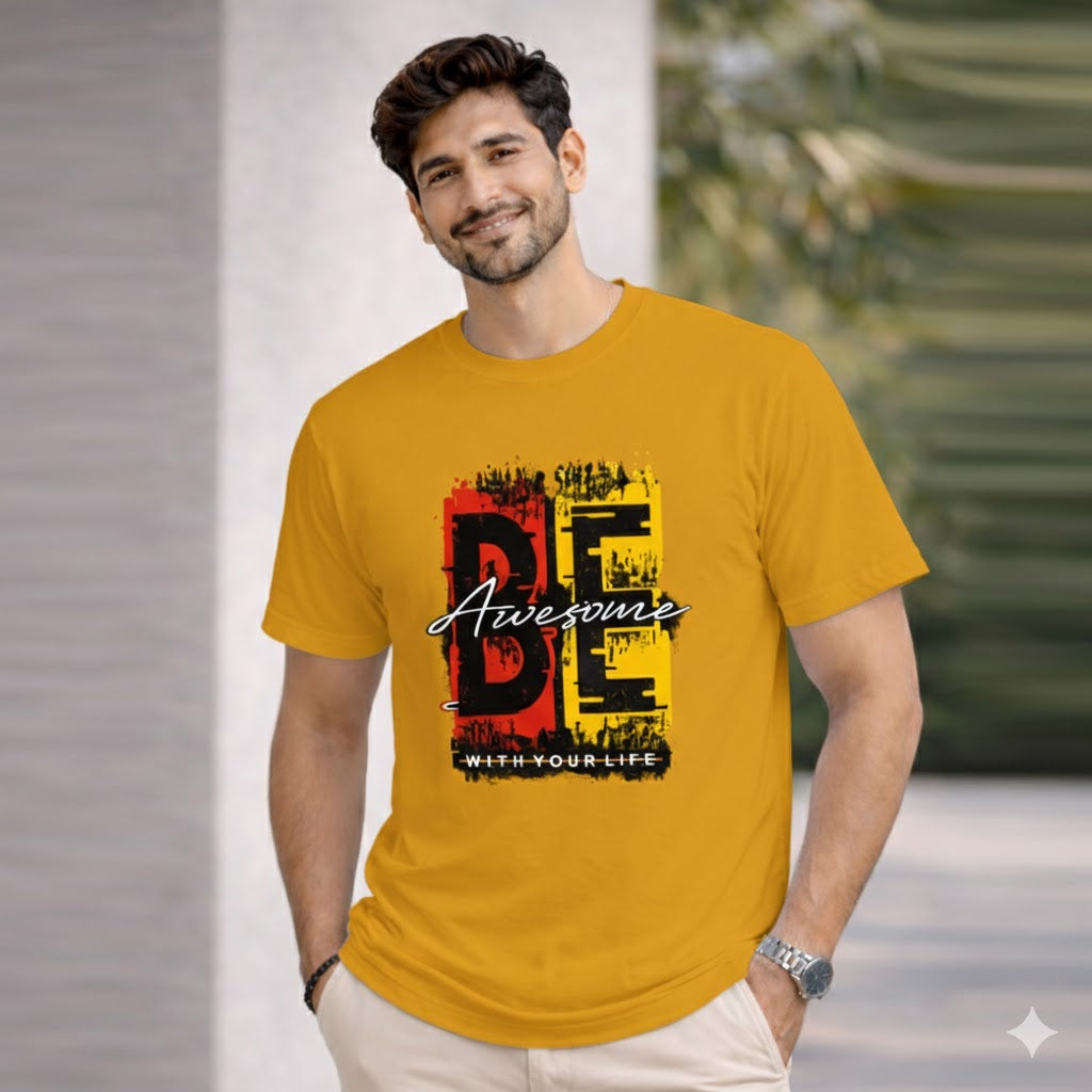 Bhokals "Be Awesome " Printed Round Neck, Cotton, Super Soft T-Shirt