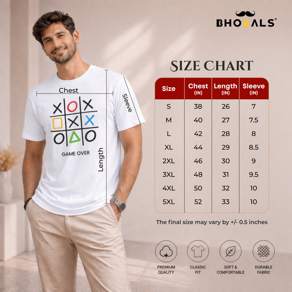 Bhokals "GAME OVER" Printed Round Neck, Cotton, Super Soft T-Shirt