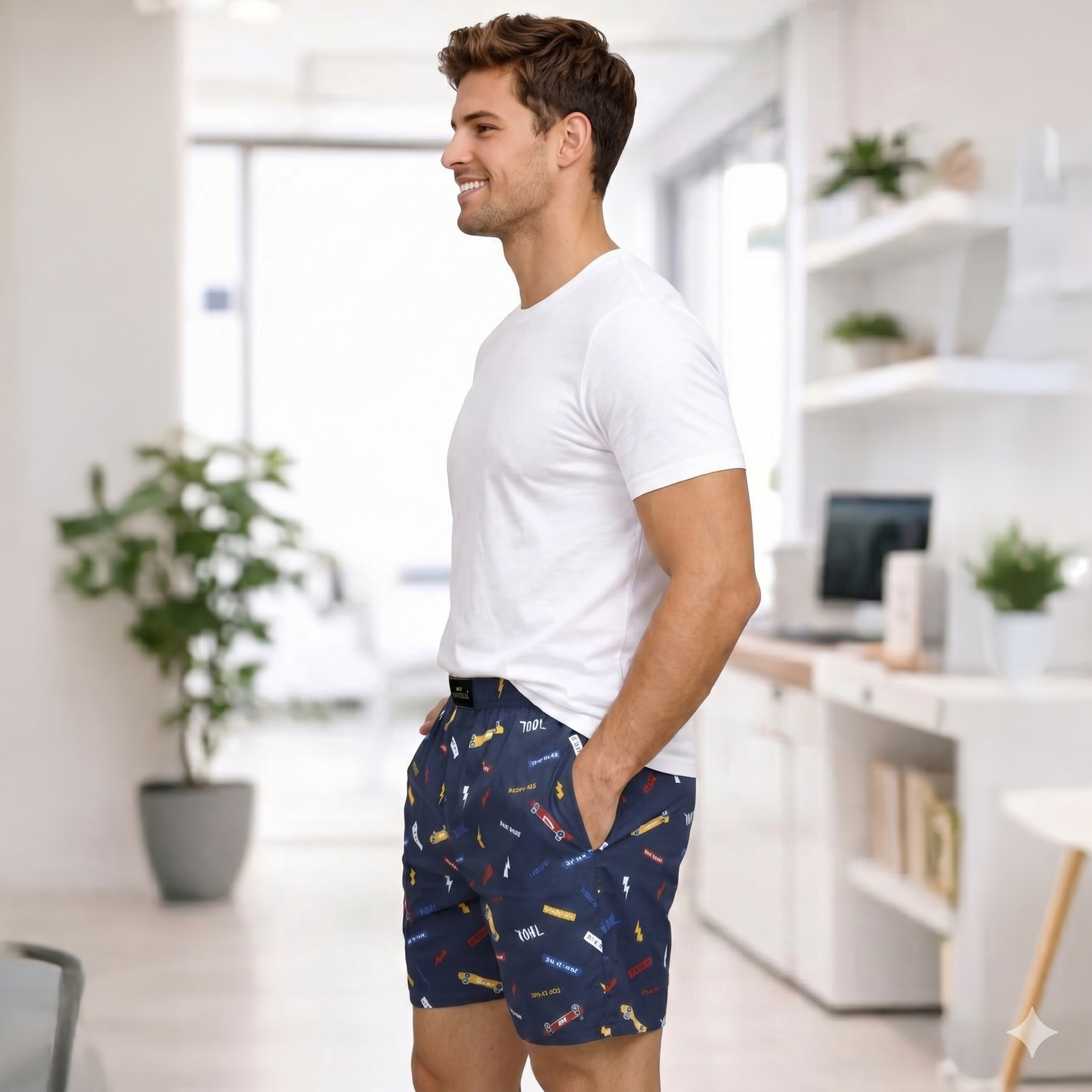 Navy Tour Printed Cotton Boxer For Men