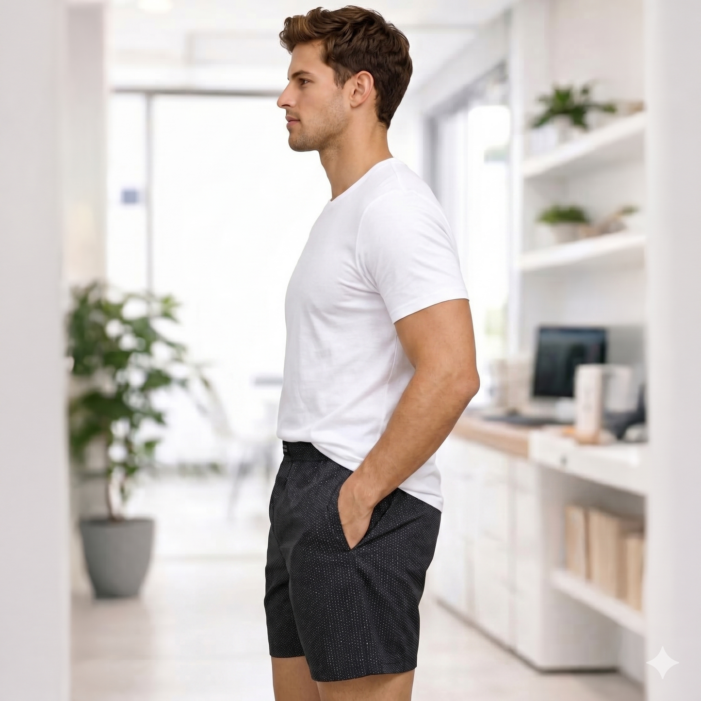 BLACK WHITE DOTTED PRINTED COTTON MEN BOXER