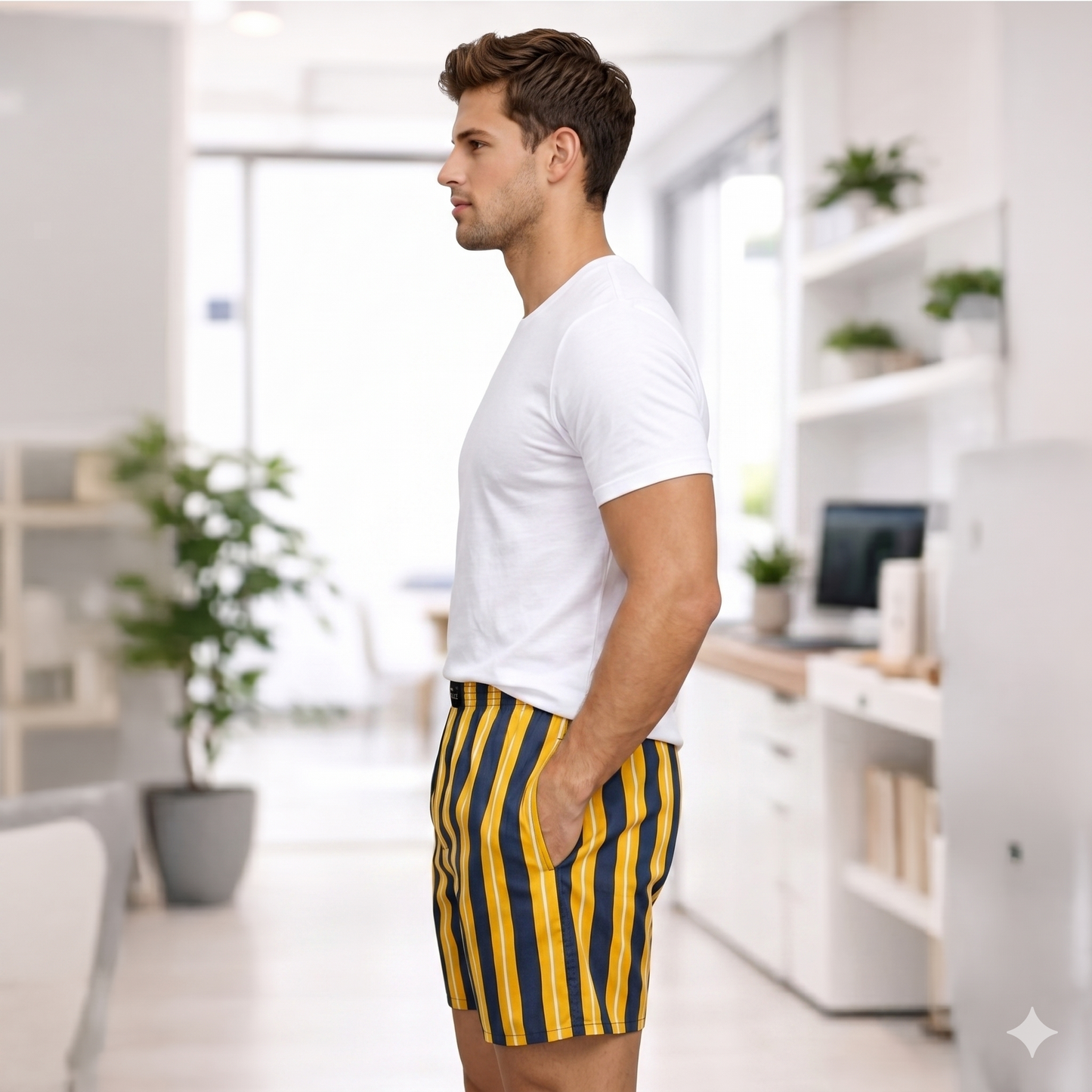 YELLOW BLUE STRIP PRINTED MEN BOXER