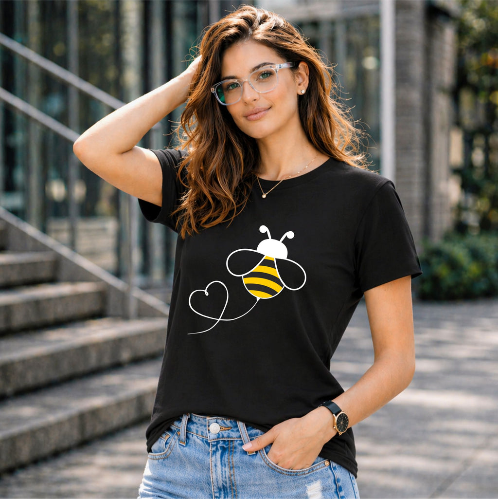 BHOKALS "Honey Bee" Printed Women Cotton T-Shirt | Round Neck | Super Soft | Regular Fit