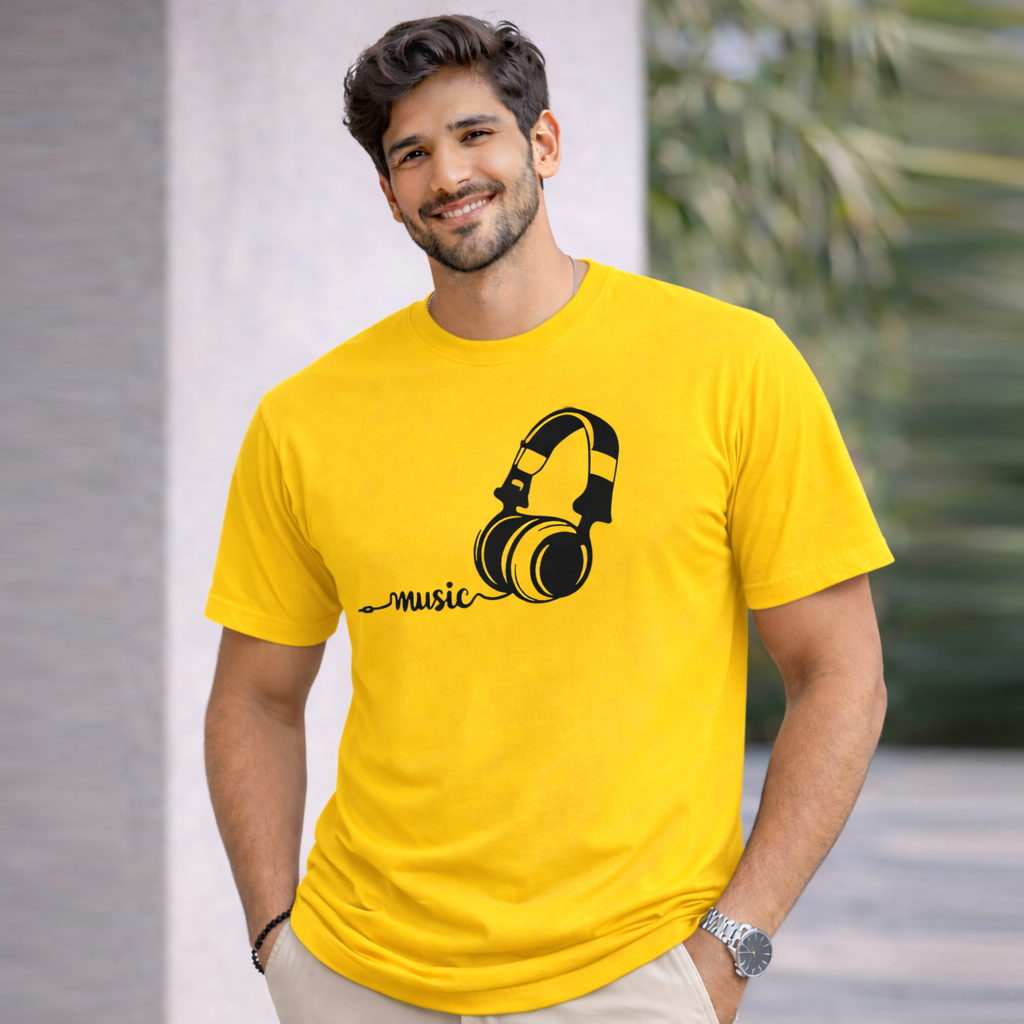 Bhokals "Music" Printed Round Neck, Cotton, Super Soft T-Shirt