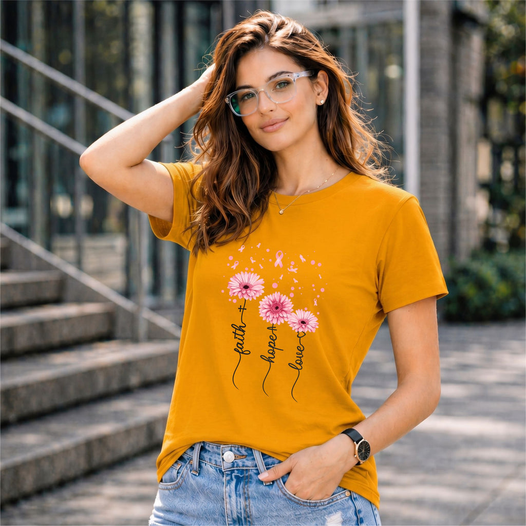 BHOKALS "Faith, Hope, Love" Printed Women Cotton T-Shirt | Round Neck | Super Soft | Regular Fit
