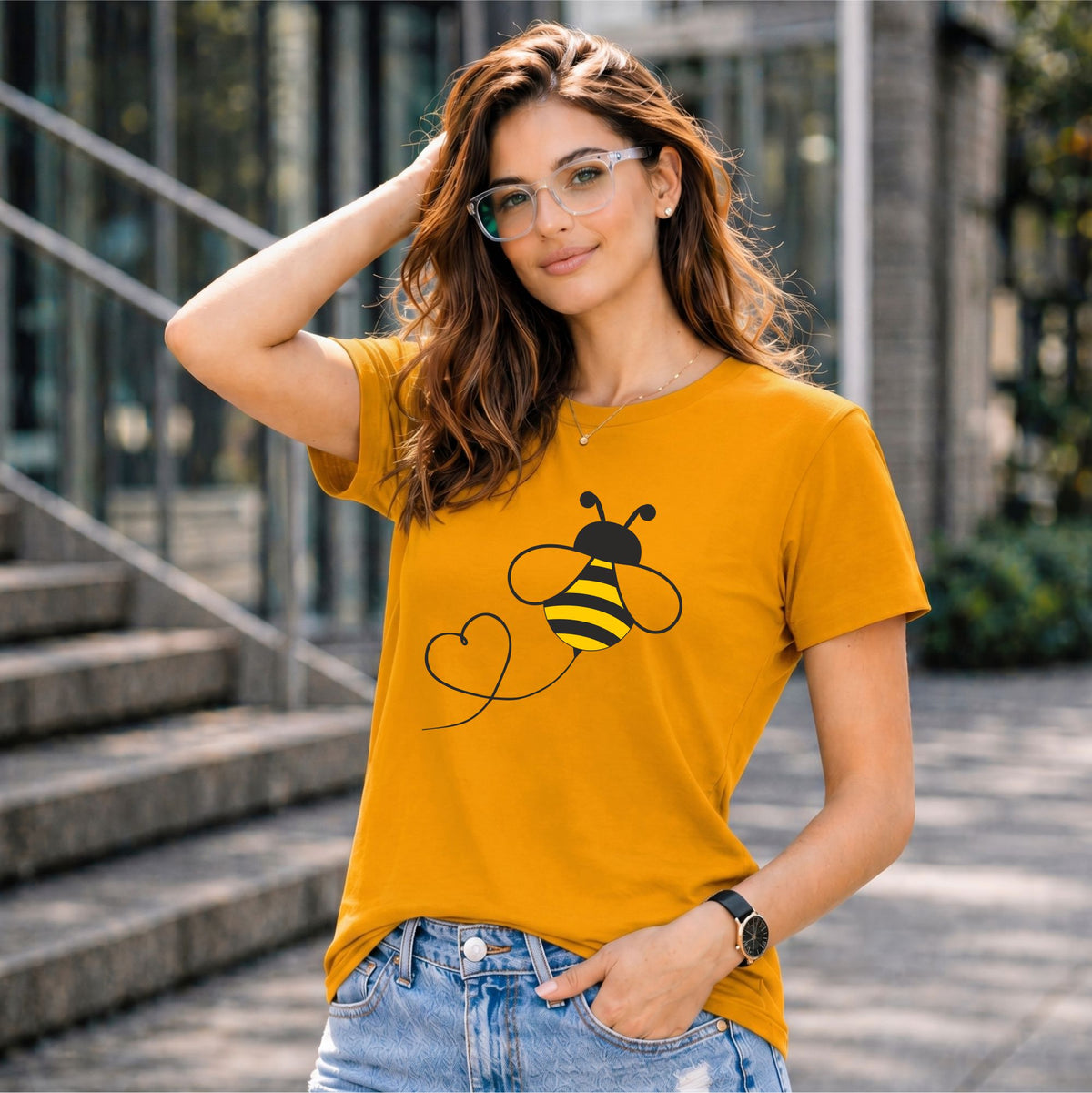 BHOKALS "Honey Bee" Printed Women Cotton T-Shirt | Round Neck | Super Soft | Regular Fit