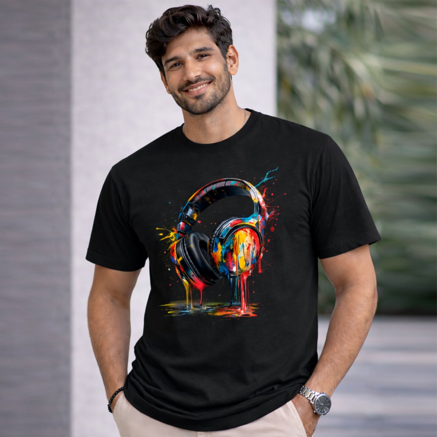 Bhokals "Head Phone Splash" Printed, Round Neck, Cotton, Super Soft T-Shirt,