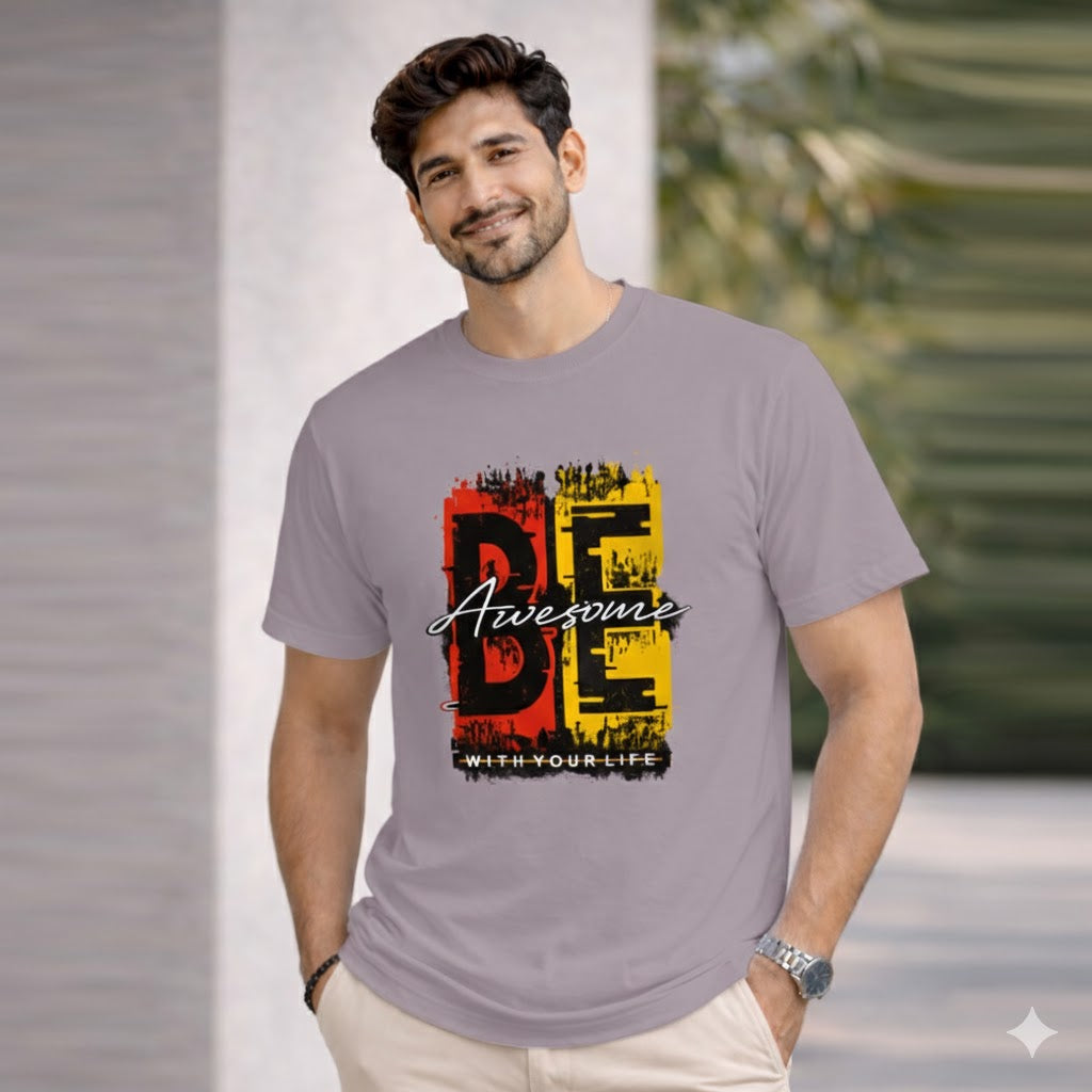 Bhokals "Be Awesome " Printed Round Neck, Cotton, Super Soft T-Shirt