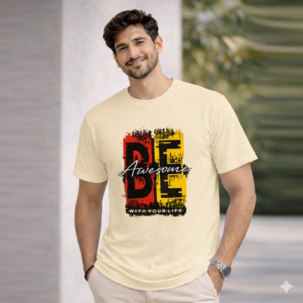 Bhokals "Be Awesome " Printed Round Neck, Cotton, Super Soft T-Shirt