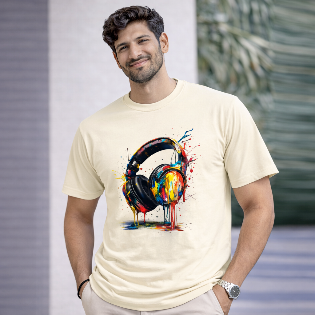Bhokals "Head Phone Splash" Printed, Round Neck, Cotton, Super Soft T-Shirt,