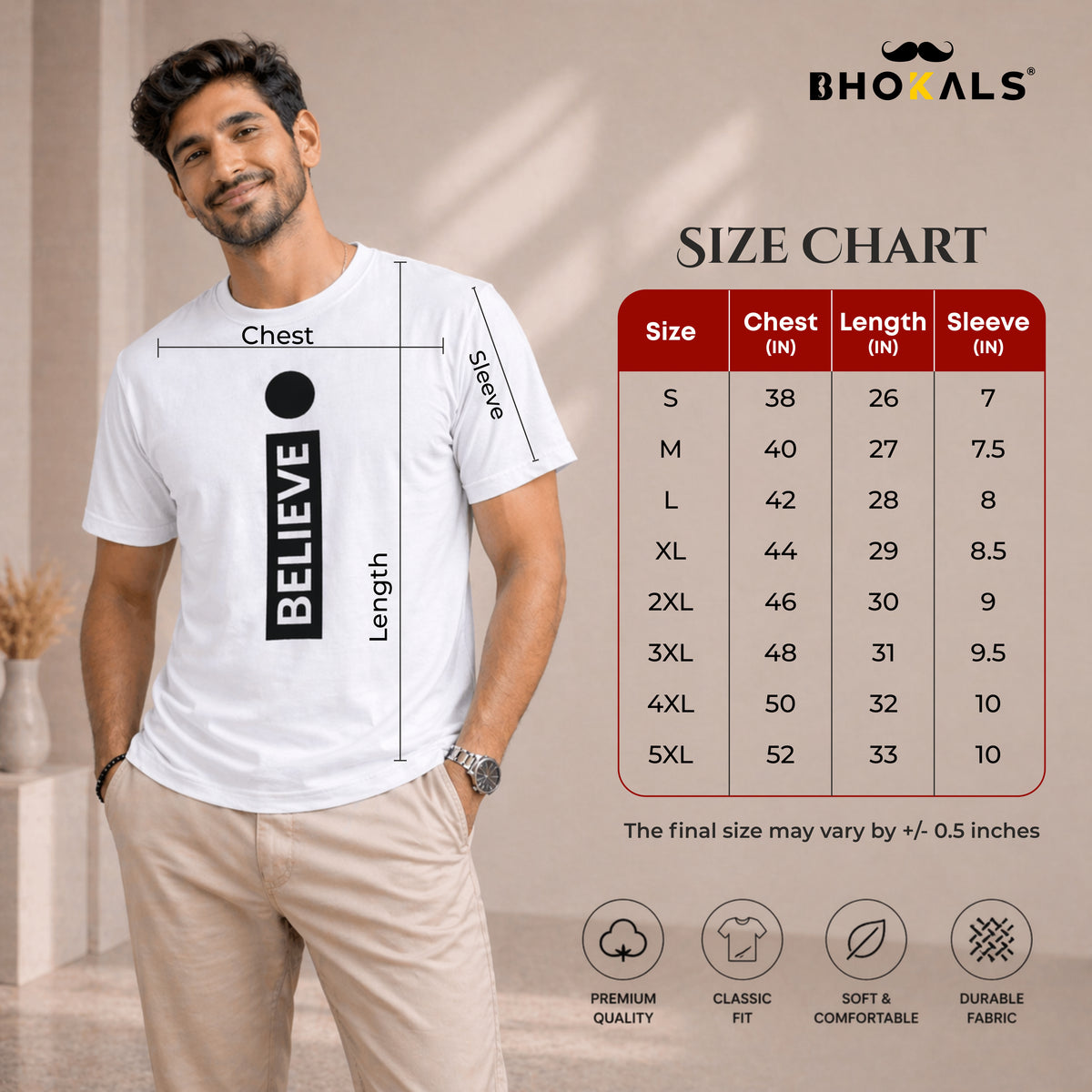 Bhokals " I Believe " Printed, Round Neck, Cotton, Super Soft T-Shirt