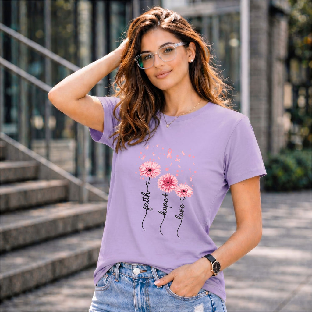 BHOKALS "Faith, Hope, Love" Printed Women Cotton T-Shirt | Round Neck | Super Soft | Regular Fit
