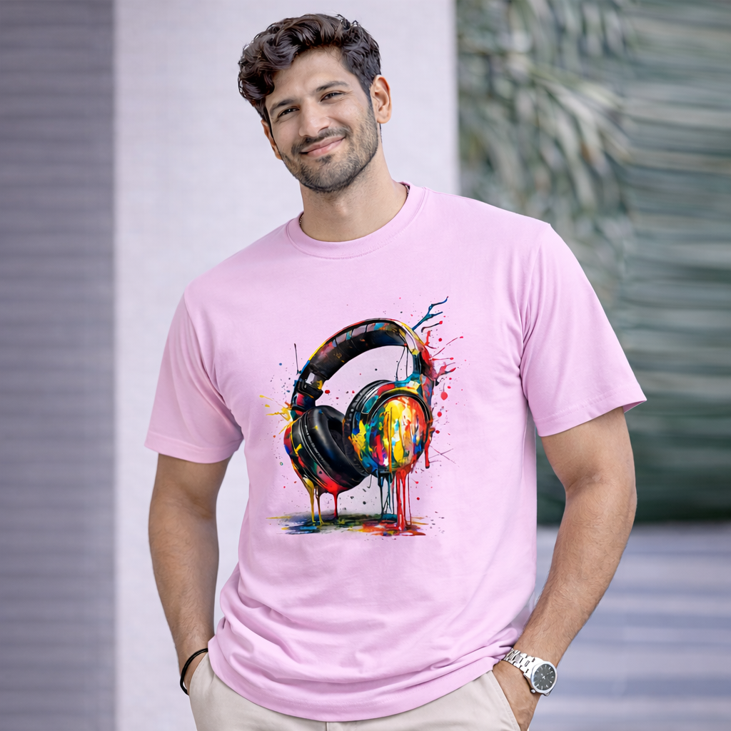 Bhokals "Head Phone Splash" Printed, Round Neck, Cotton, Super Soft T-Shirt,