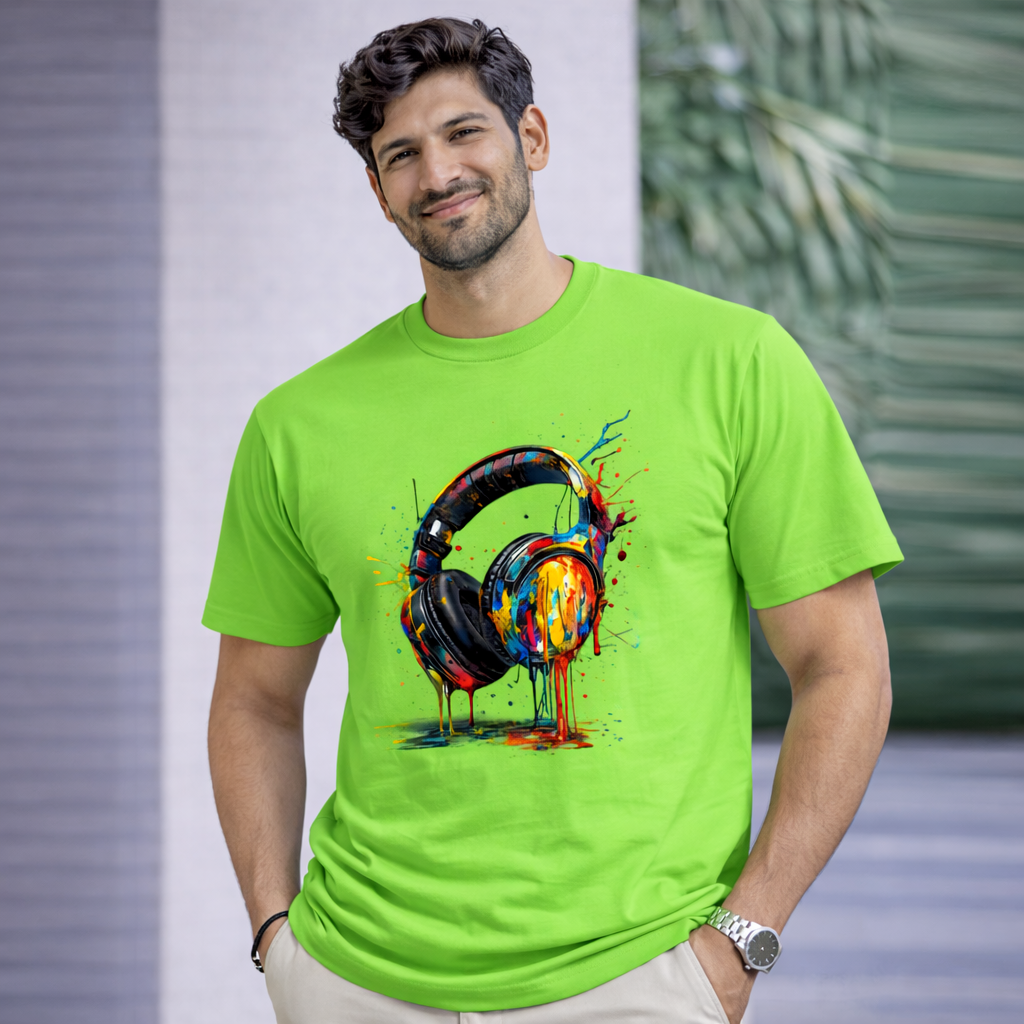 Bhokals "Head Phone Splash" Printed, Round Neck, Cotton, Super Soft T-Shirt,