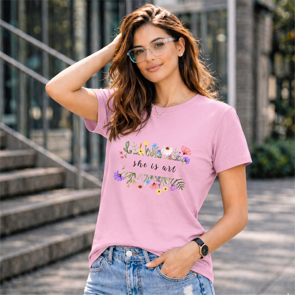 BHOKALS "She is Art" Printed Women Cotton T-Shirt | Round Neck | Super Soft | Regular Fit