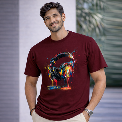 Bhokals "Head Phone Splash" Printed, Round Neck, Cotton, Super Soft T-Shirt,
