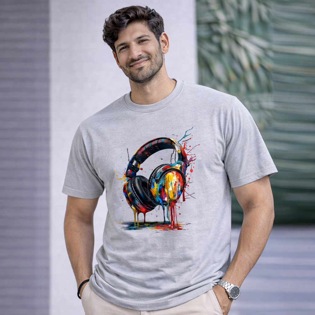 Bhokals "Head Phone Splash" Printed, Round Neck, Cotton, Super Soft T-Shirt,