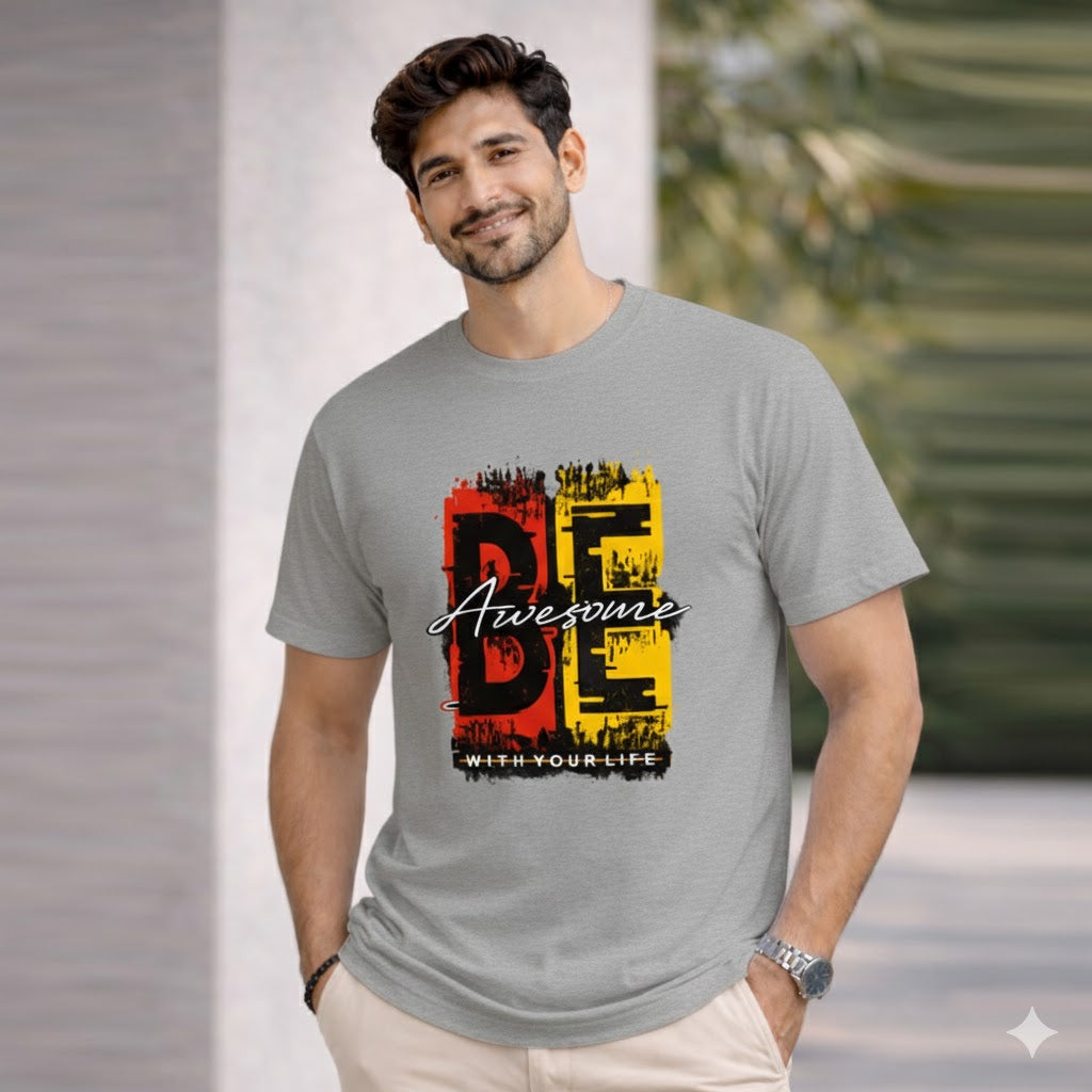 Bhokals "Be Awesome " Printed Round Neck, Cotton, Super Soft T-Shirt