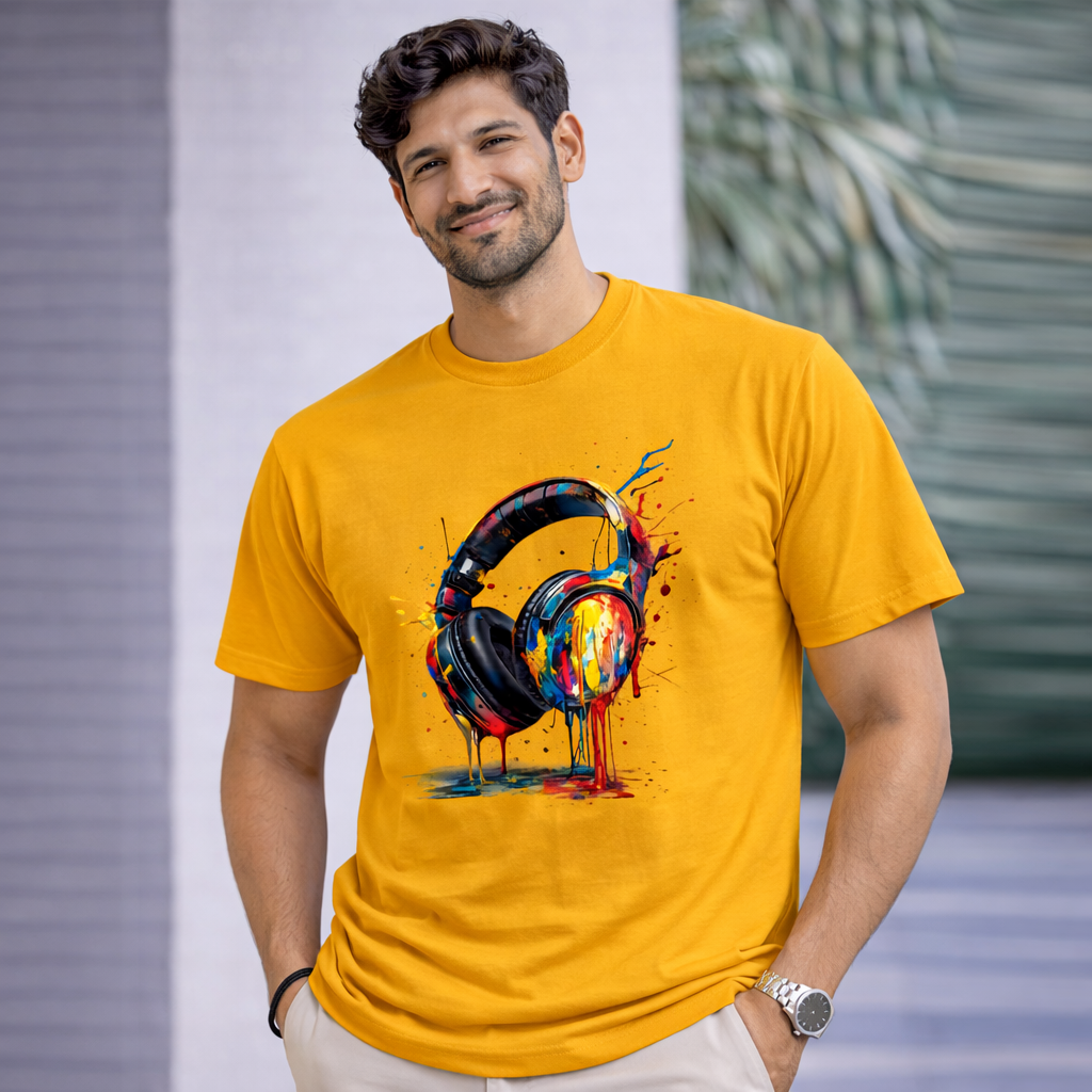 Bhokals "Head Phone Splash" Printed, Round Neck, Cotton, Super Soft T-Shirt,