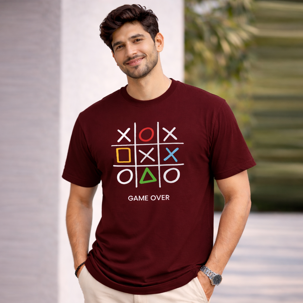 Bhokals " GAME OVER" Printed, Round Neck, Cotton, Super Soft T-Shirt