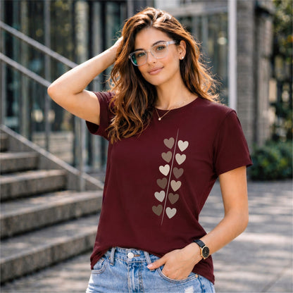 BHOKALS "Minimal Hearts" Printed Women Cotton T-Shirt | Round Neck | Super Soft | Regular Fit