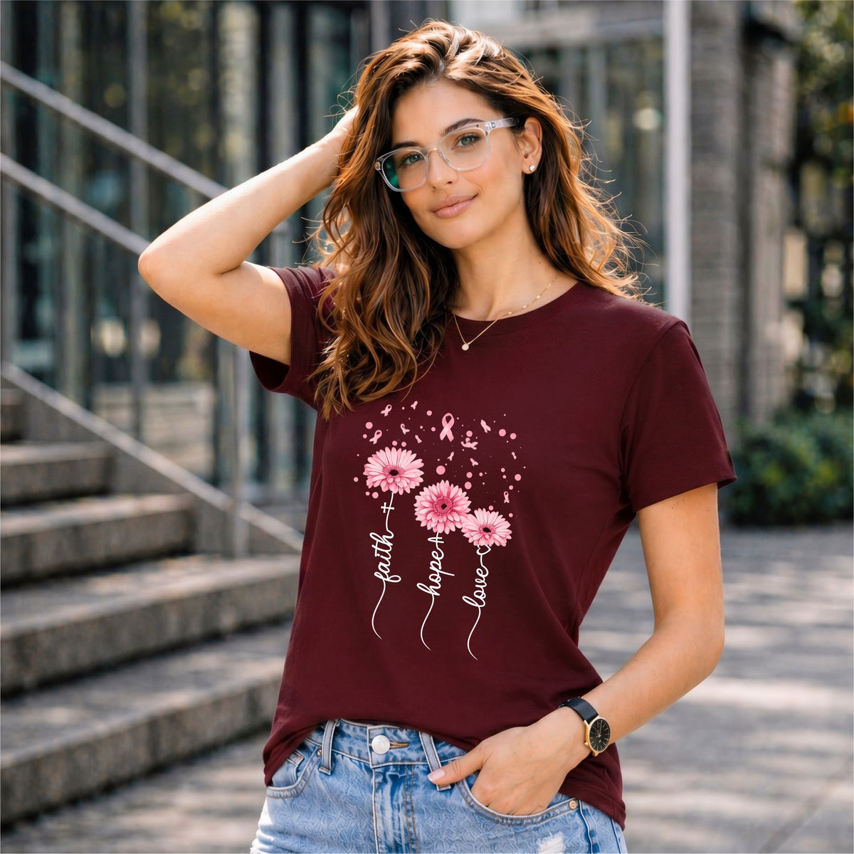 BHOKALS "Faith, Hope, Love" Printed Women Cotton T-Shirt | Round Neck | Super Soft | Regular Fit
