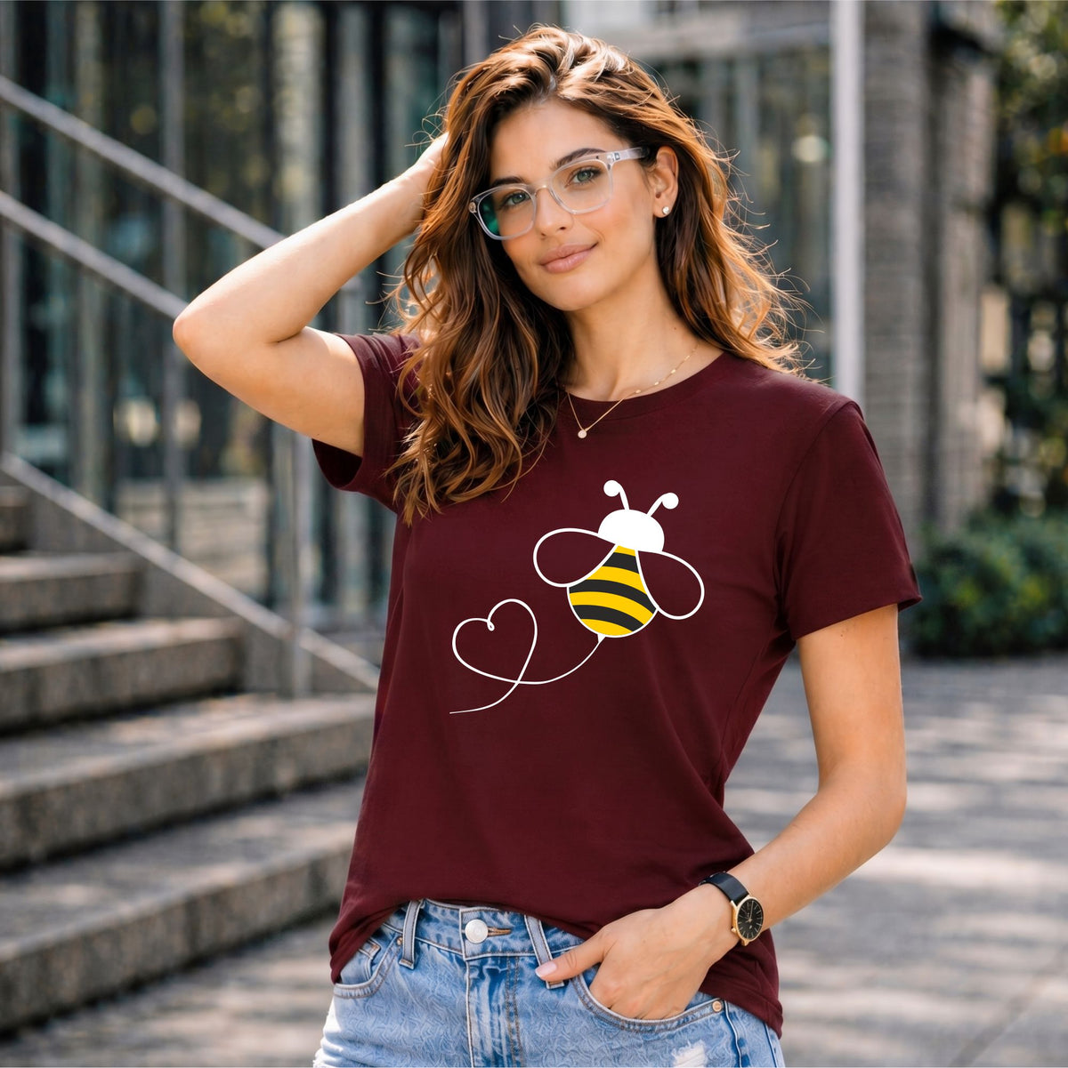 BHOKALS "Honey Bee" Printed Women Cotton T-Shirt | Round Neck | Super Soft | Regular Fit