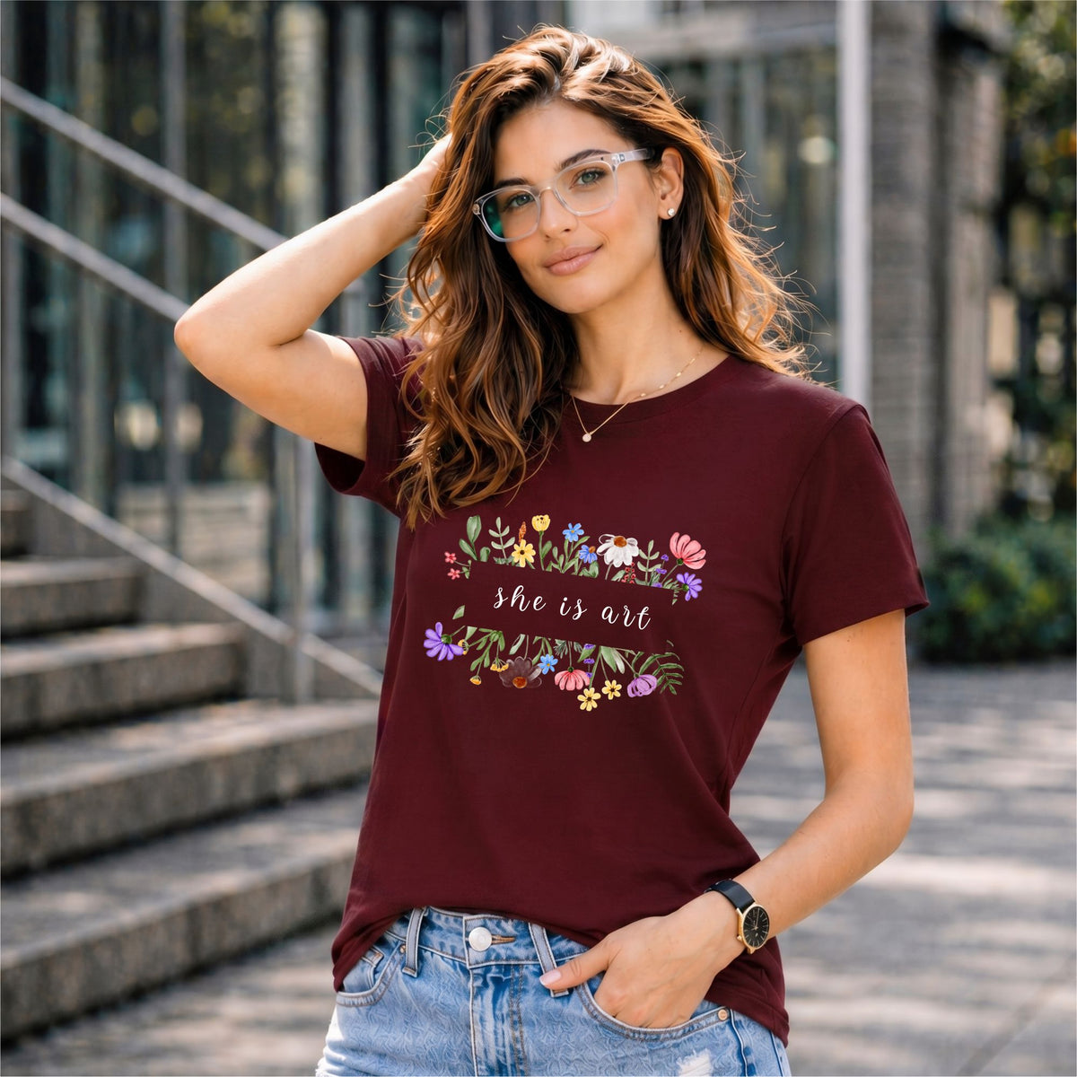 BHOKALS "She is Art" Printed Women Cotton T-Shirt | Round Neck | Super Soft | Regular Fit