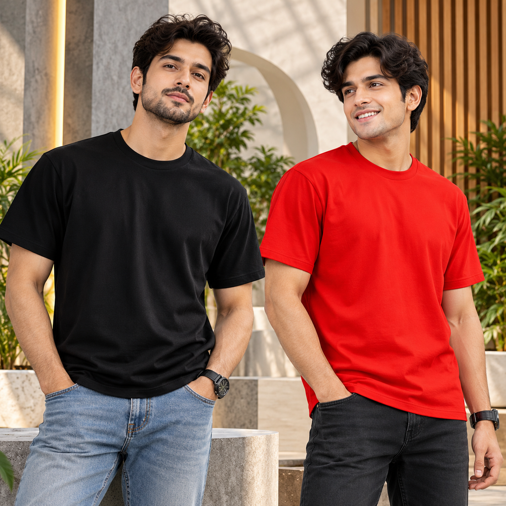 Bhokals Round Neck - Black & Red Regular T-Shirts - Pack of 2