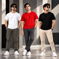 Bhokals Round Neck - White, Black, & Red Regular T-Shirts - Pack of 3