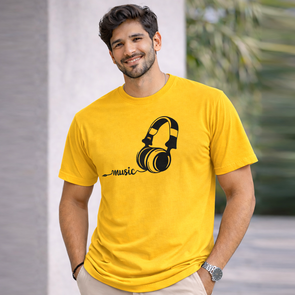 Bhokals "Music" Printed Round Neck, Cotton, Super Soft T-Shirt
