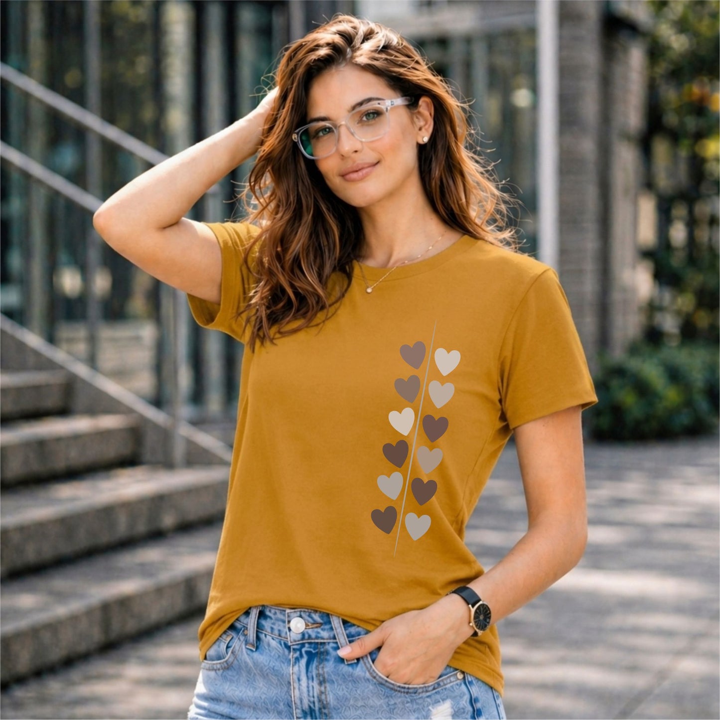 BHOKALS "Minimal Hearts" Printed Women Cotton T-Shirt | Round Neck | Super Soft | Regular Fit