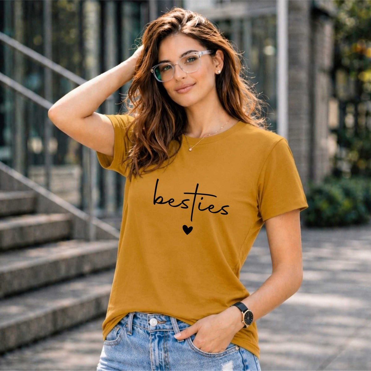 BHOKALS "BESTIES" Printed Women Cotton T-Shirt | Round Neck | Super Soft | Regular Fit