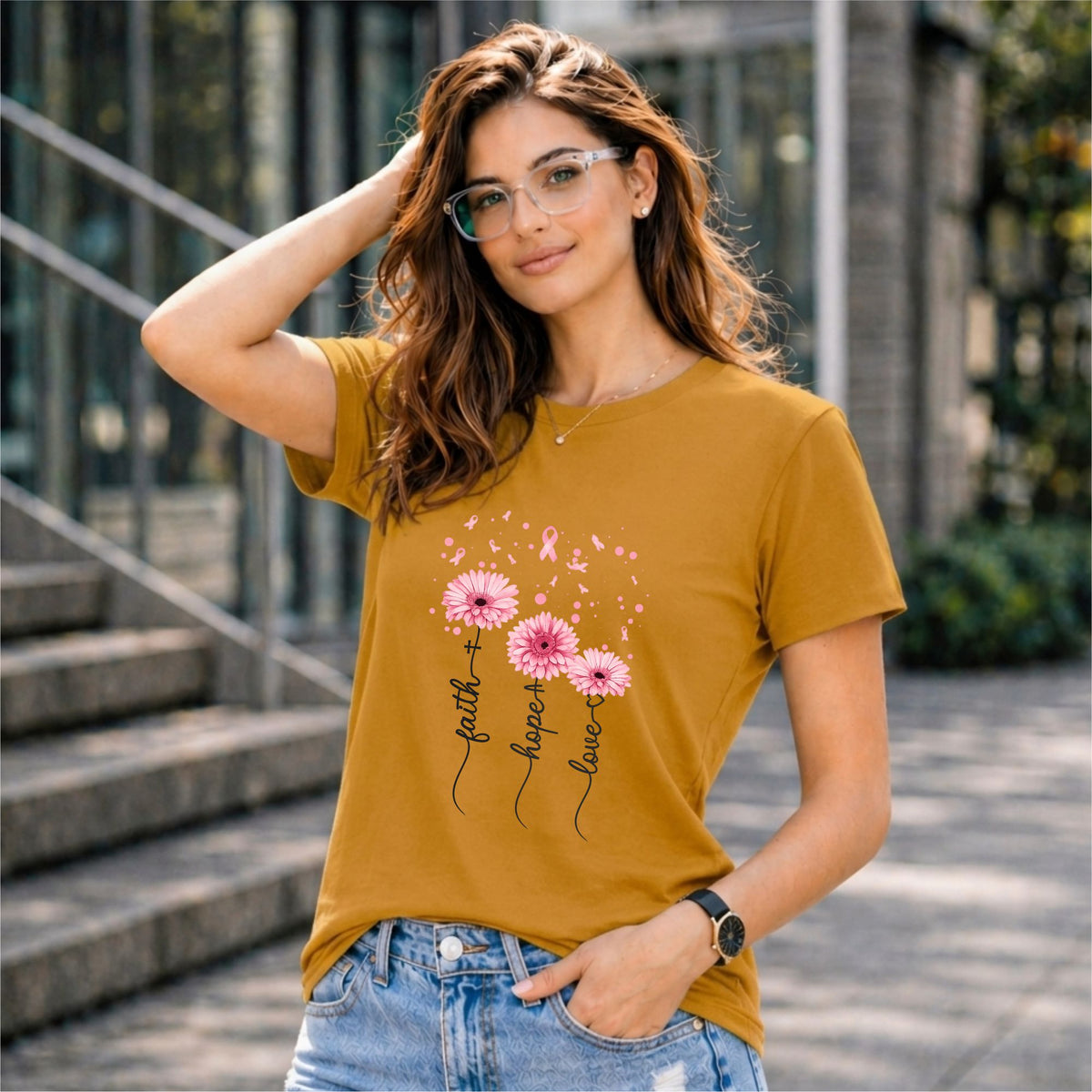 BHOKALS "Faith, Hope, Love" Printed Women Cotton T-Shirt | Round Neck | Super Soft | Regular Fit