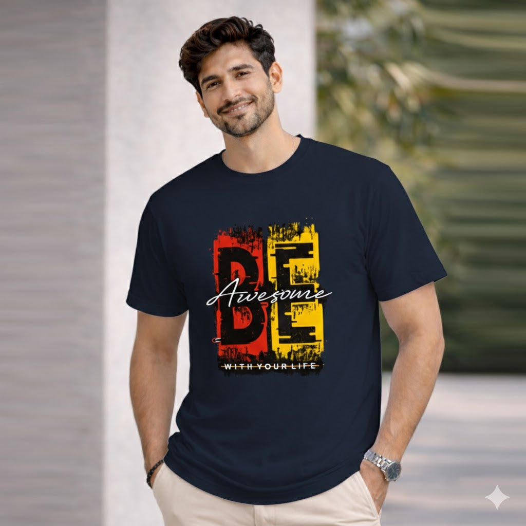 Bhokals "Be Awesome " Printed Round Neck, Cotton, Super Soft T-Shirt