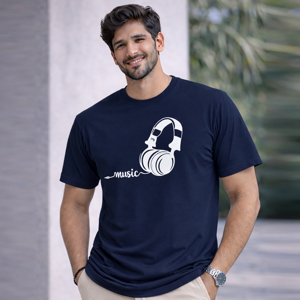 Bhokals "Music" Printed Round Neck, Cotton, Super Soft T-Shirt