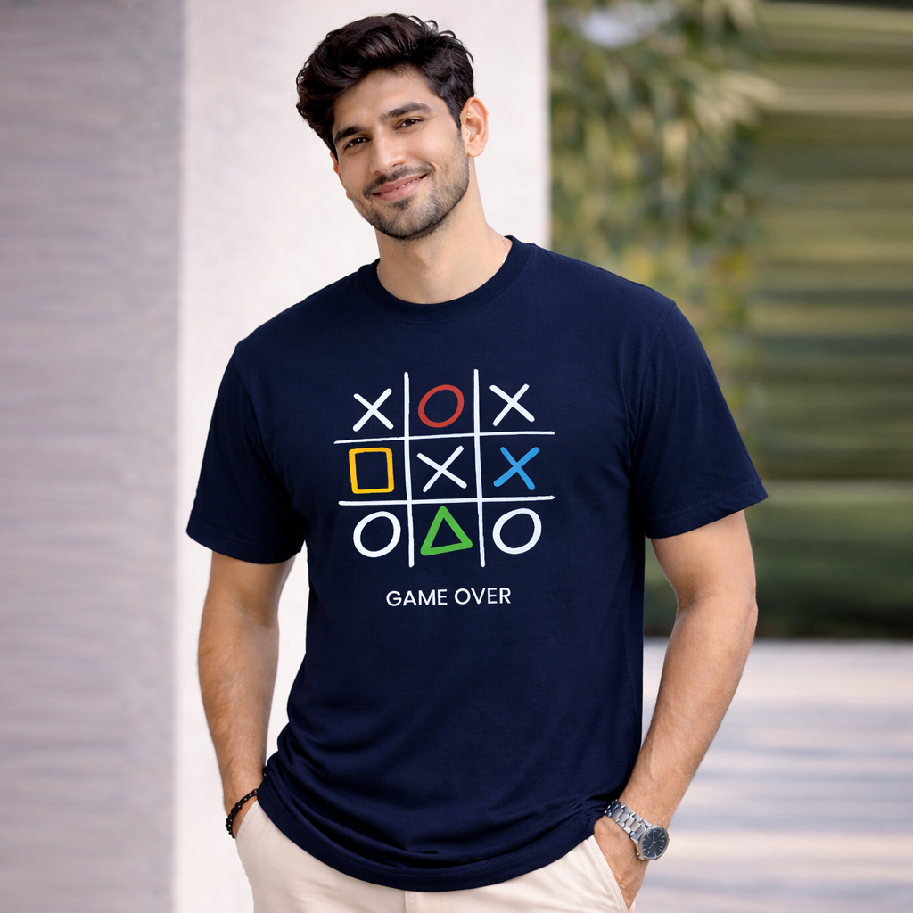 Bhokals " GAME OVER" Printed, Round Neck, Cotton, Super Soft T-Shirt