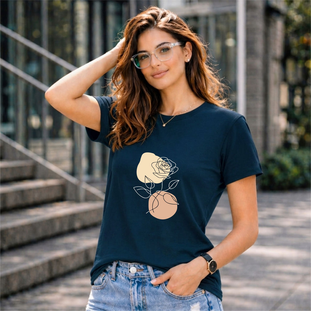 BHOKALS "Rose Print" Printed Women Cotton T-Shirt | Round Neck | Super Soft | Regular Fit