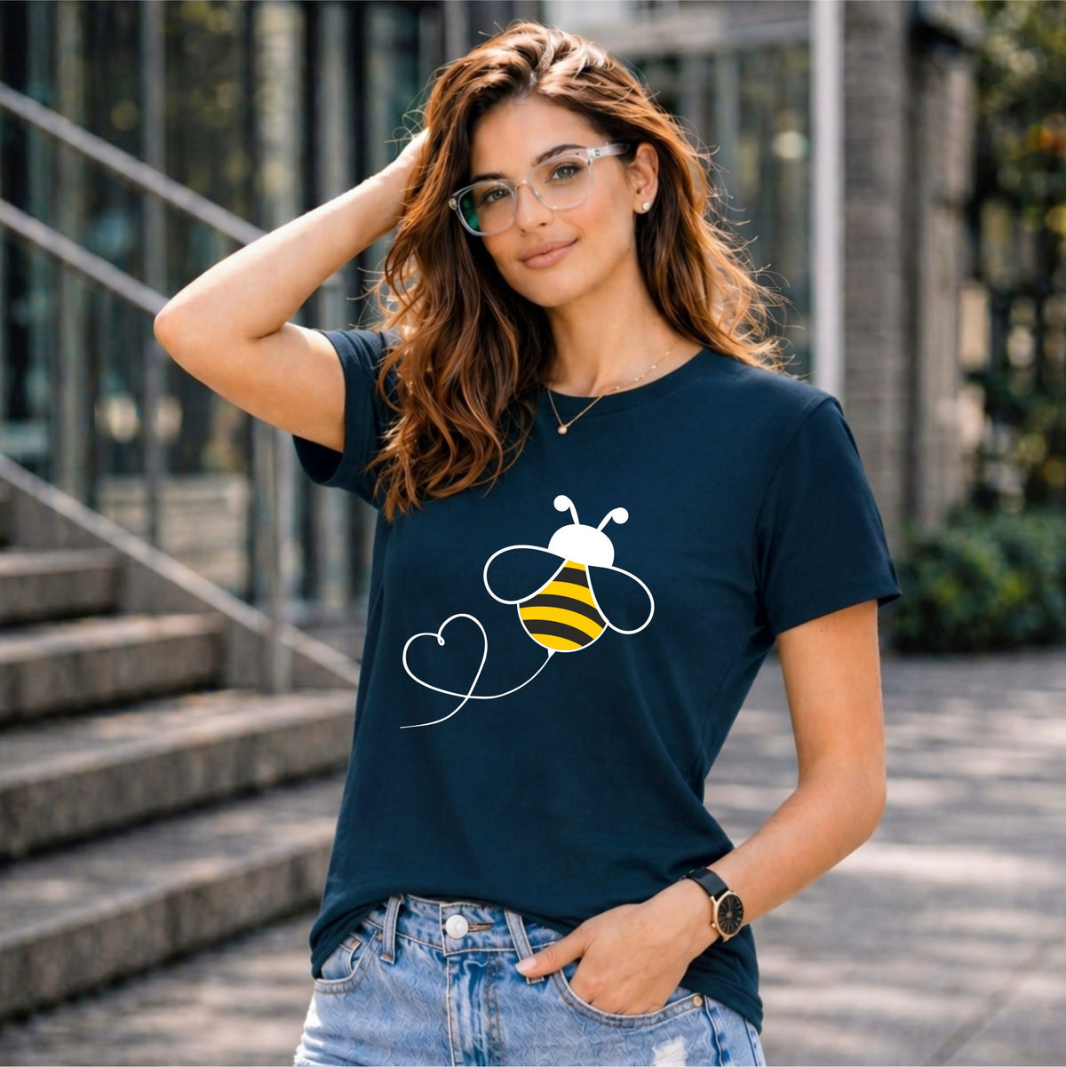 BHOKALS "Honey Bee" Printed Women Cotton T-Shirt | Round Neck | Super Soft | Regular Fit