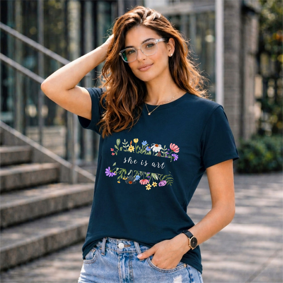 BHOKALS "She is Art" Printed Women Cotton T-Shirt | Round Neck | Super Soft | Regular Fit