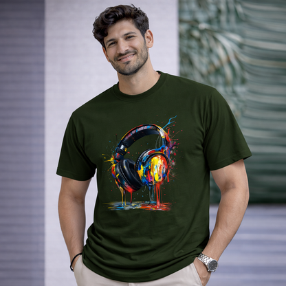 Bhokals "Head Phone Splash" Printed, Round Neck, Cotton, Super Soft T-Shirt,