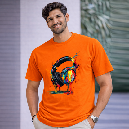 Bhokals "Head Phone Splash" Printed, Round Neck, Cotton, Super Soft T-Shirt,