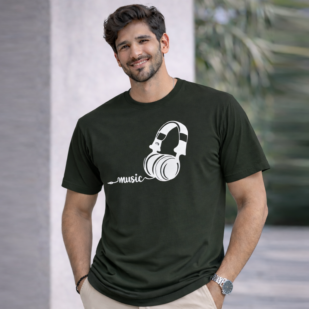 Bhokals "Music" Printed Round Neck, Cotton, Super Soft T-Shirt