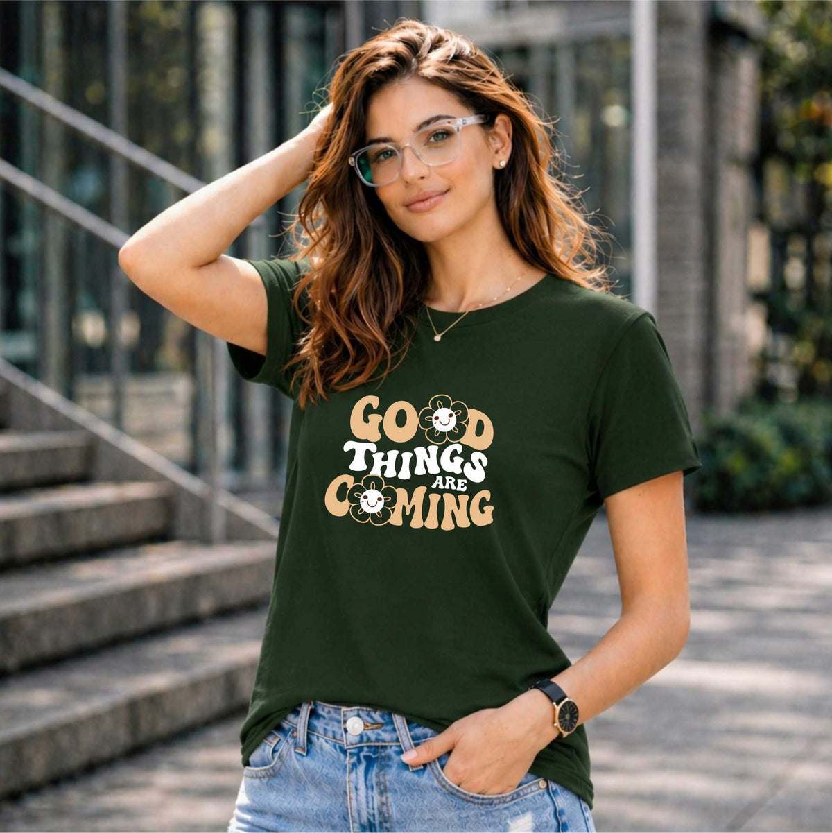 BHOKALS "GOOD THINGS ARE COMING" Printed Women Cotton T-Shirt | Round Neck | Super Soft | Regular Fit